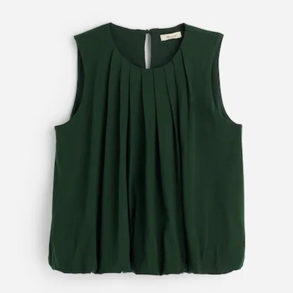 MADEWELL Sleeveless Crewneck Bubble Tank Top Sz XXS (Fits XS) Green Pleated New - Picture 5 of 13